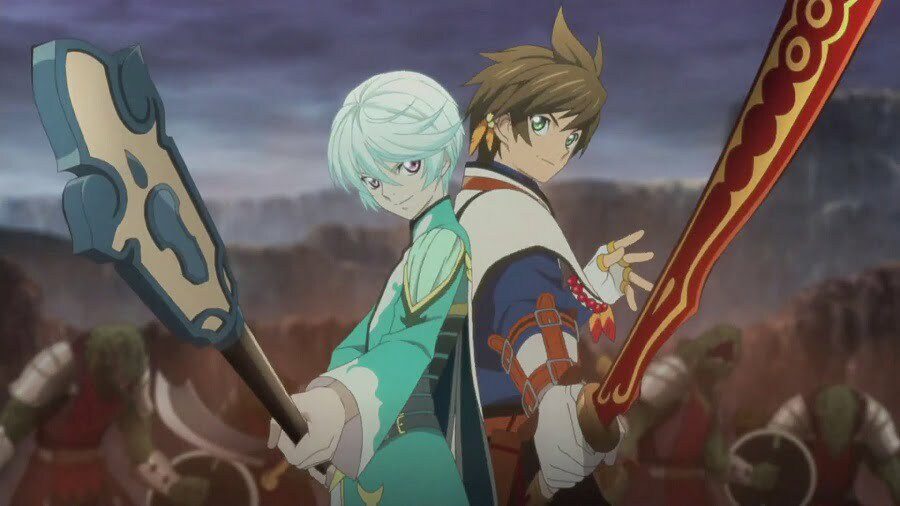 Sorey and Mikleo standing back to back ready to fight from the Tales of Zestiria anime
