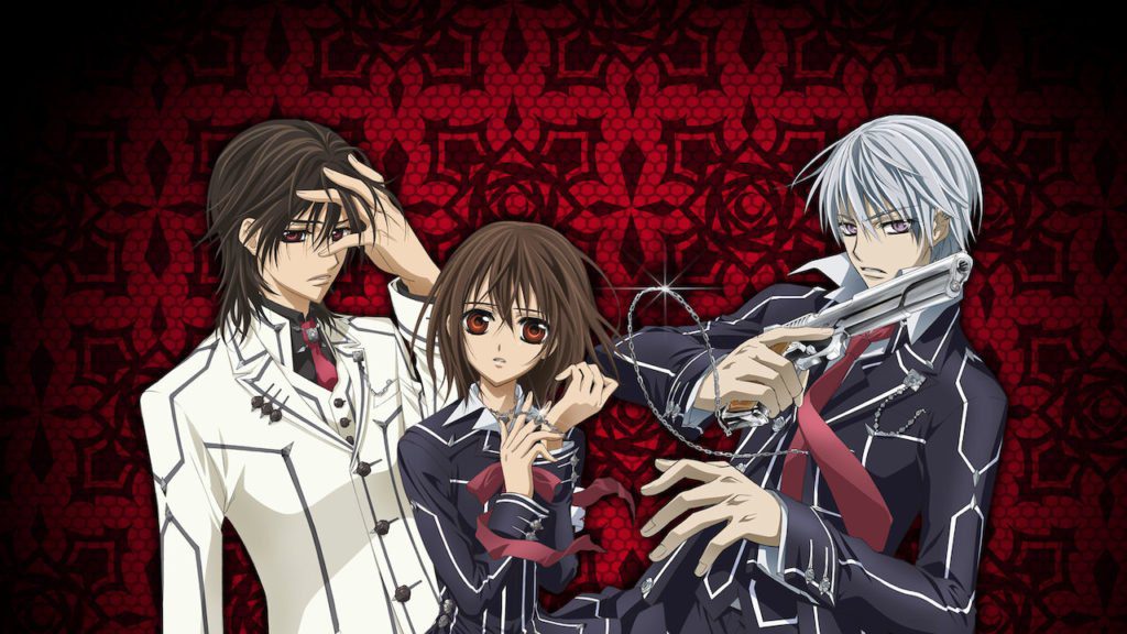 The main chracters of the Vampire Knight anime standing extra dramatically