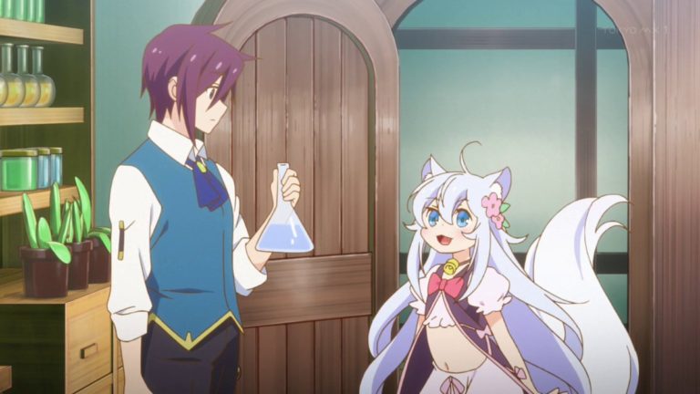 Main Characters in the Drugstore in Another World running their shop