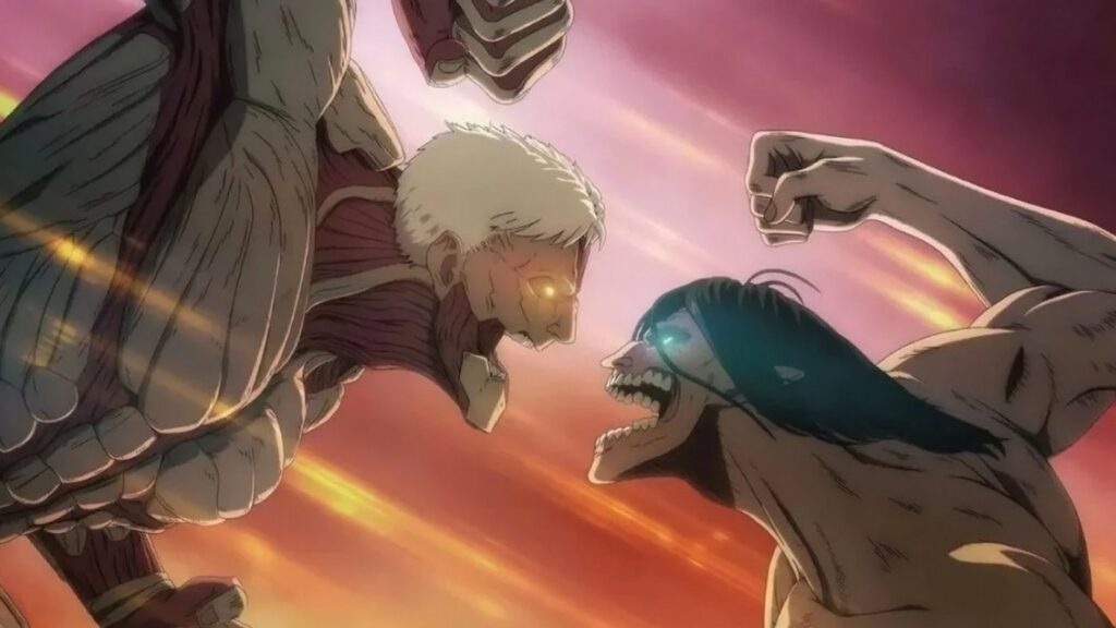 attack on titan monsters fighting their own kind anime