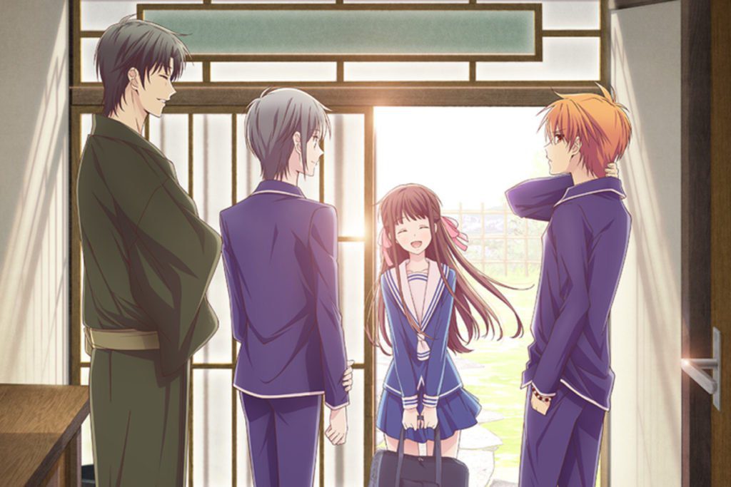 Tohru being greated by the Sohma family in Fruits Basket