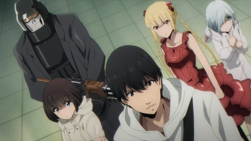 The main cast of the Darwin's Game anime walking forward