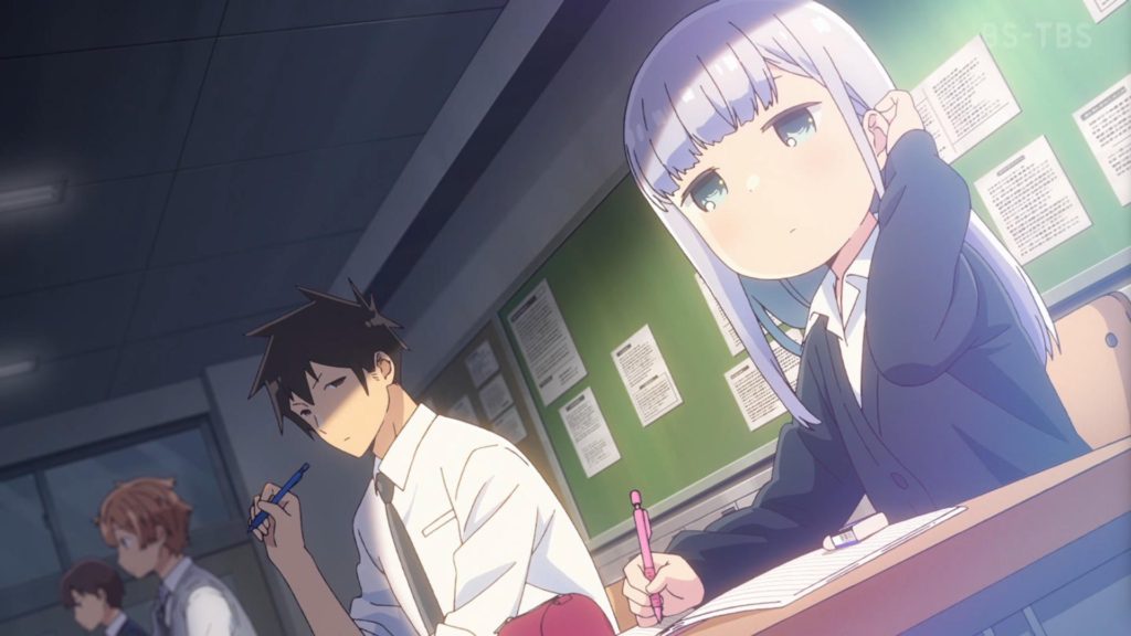 Raido and Aharen from the Aharen-san is Indecipherable anime sitting in class