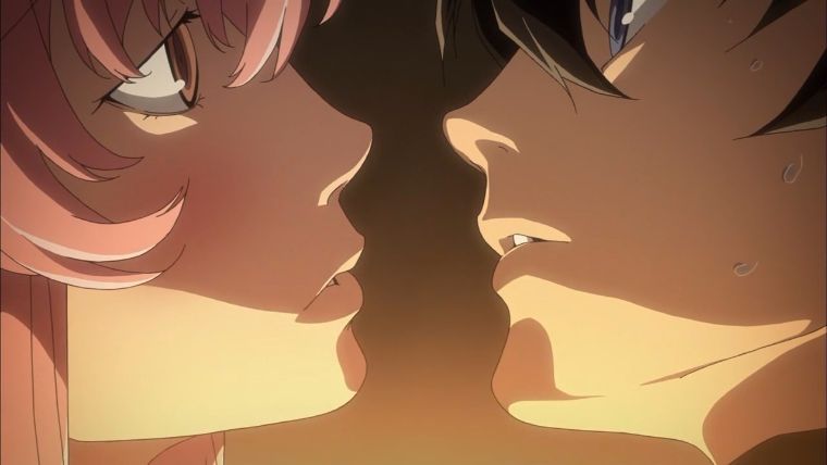 Yuki and Yuno from the Future Diary anime about to kiss