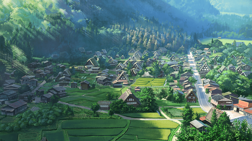 a beautiful anime village in japan digital art Stock Illustration | Adobe  Stock
