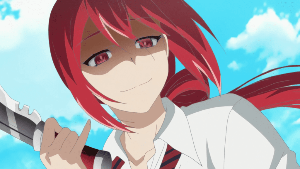 Akane from the Love tyrant anime holding a knife and smiling