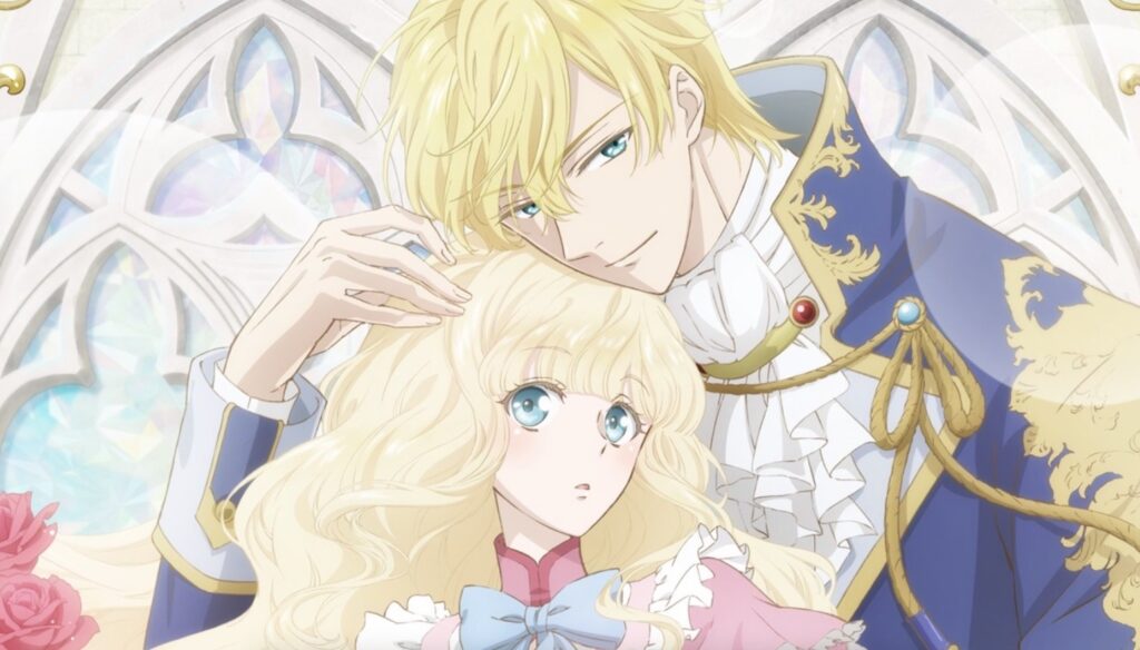 Elianna and Chris embracing from the Bibliophile Princess anime